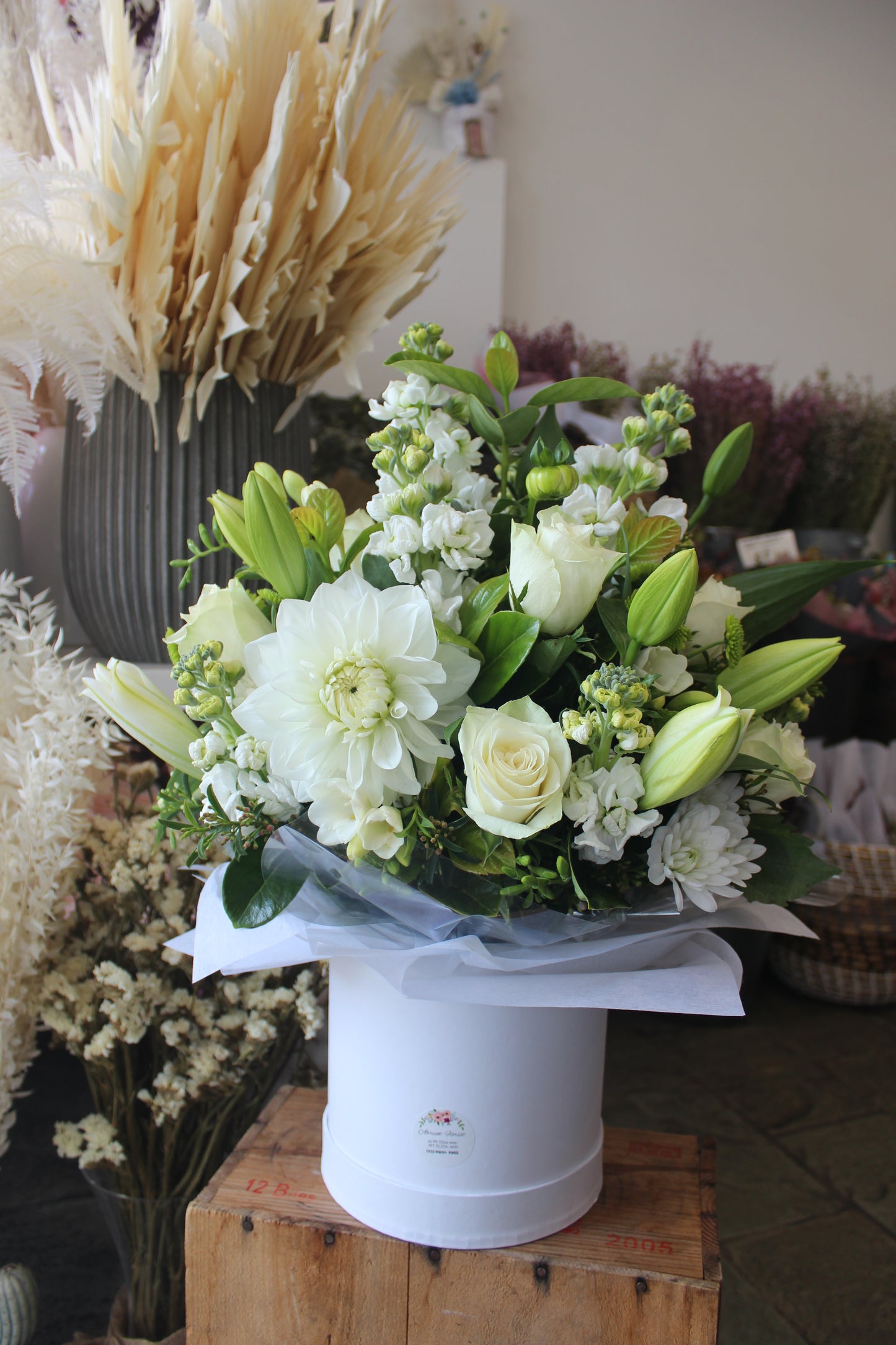 Glen Hat box arrangement Created by Abricot Florist, Delivery within the Mornington Peninsula