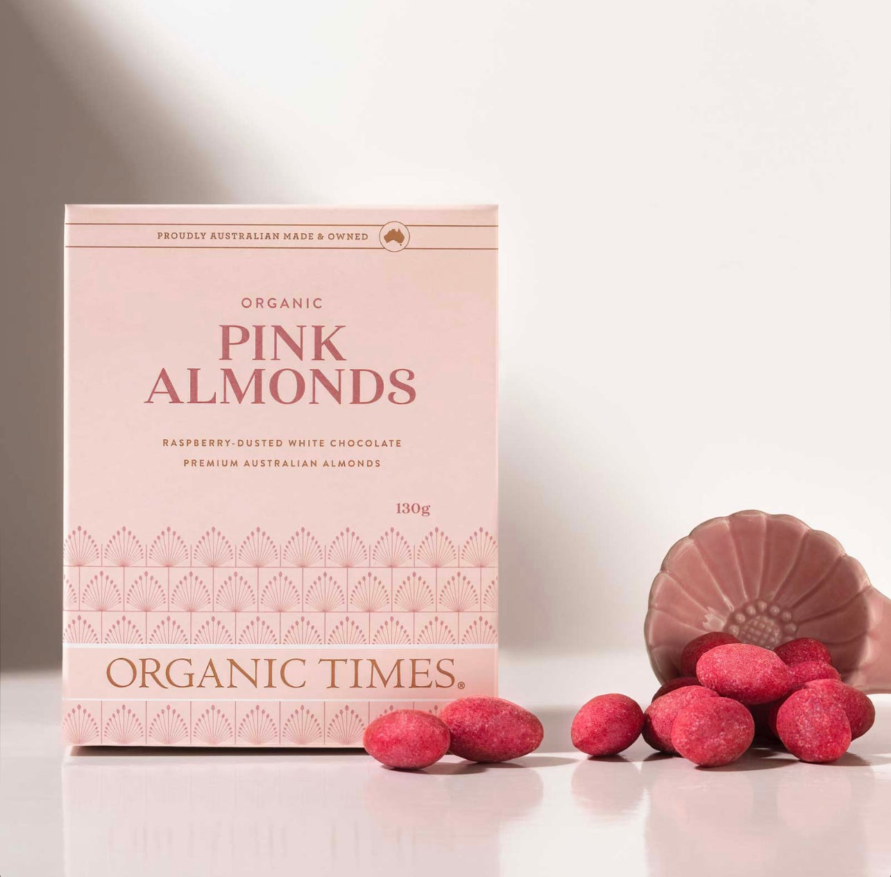 Organic chocolate pink almonds