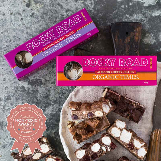 Organic Rocky Road- Milk Chocolate with Almond & Berry Jellies